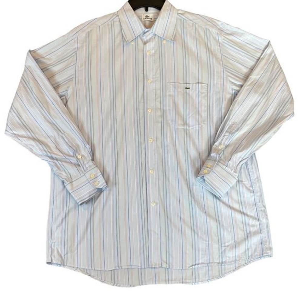 Mens Lacoste Size‎ 44 Long Sleeve Button Down Blue Striped Lightweight